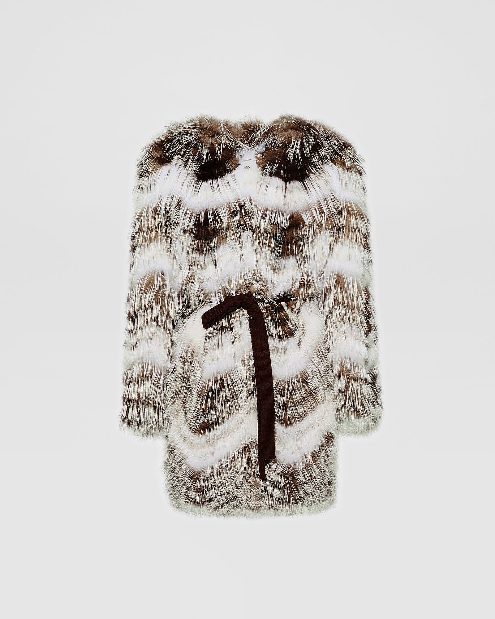 Belted coat in merino knit and fox fur - Yves Salomon