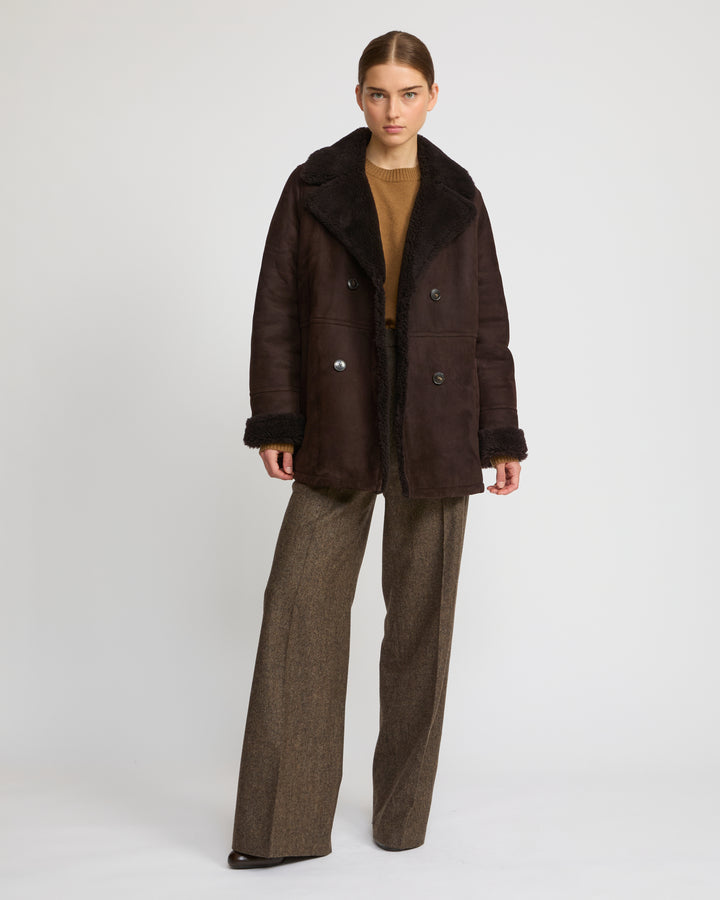 Gonfio lambskin suede effect pea coat
