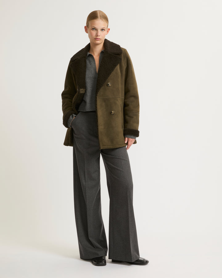 Suede merino pea coat - khaki - Yves Salomon