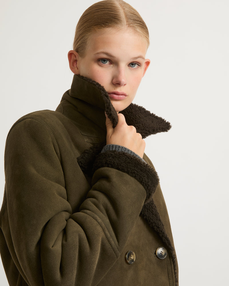 Suede merino pea coat - khaki - Yves Salomon