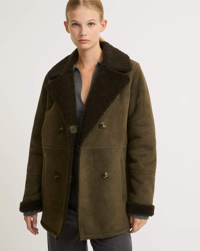 Suede merino pea coat - khaki - Yves Salomon