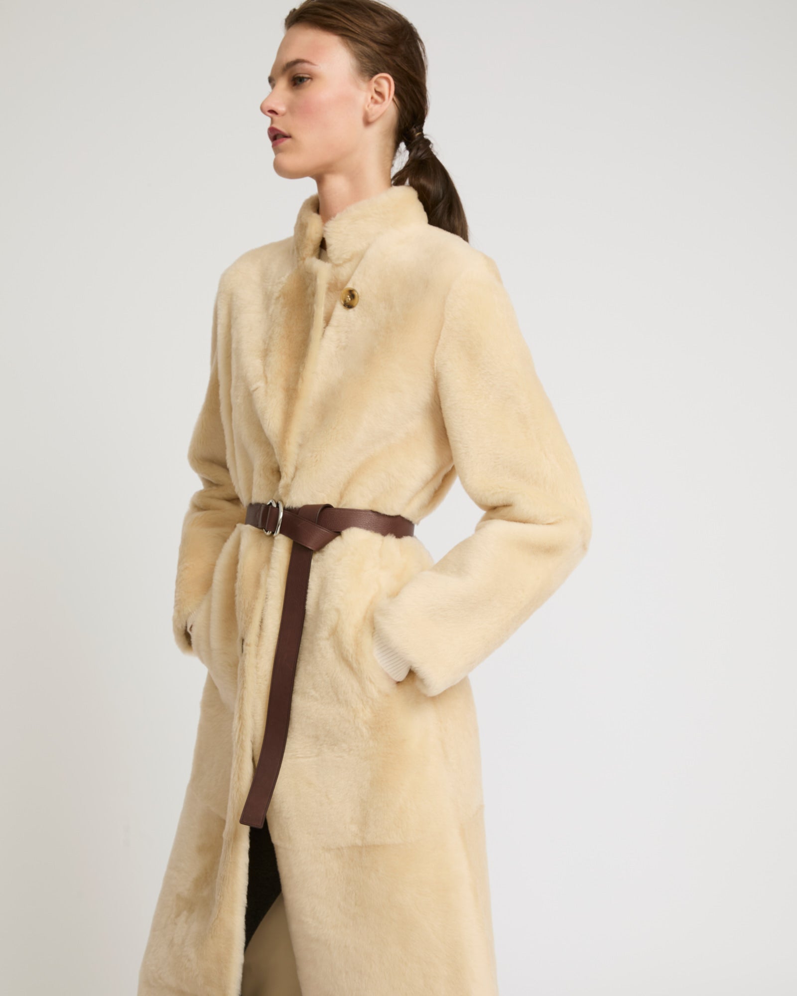 Straight belted shearling coat-Yves salomon-Winter sale & boxing day