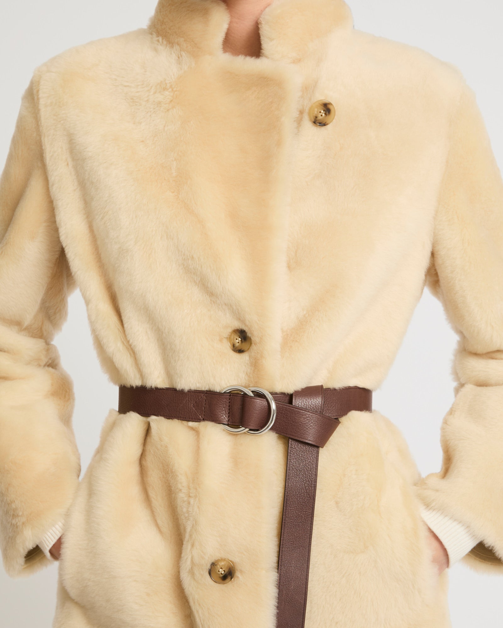 Straight belted shearling coat-Yves salomon-Winter sale & boxing day