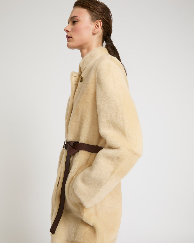 Straight belted shearling coat - white - Yves Salomon