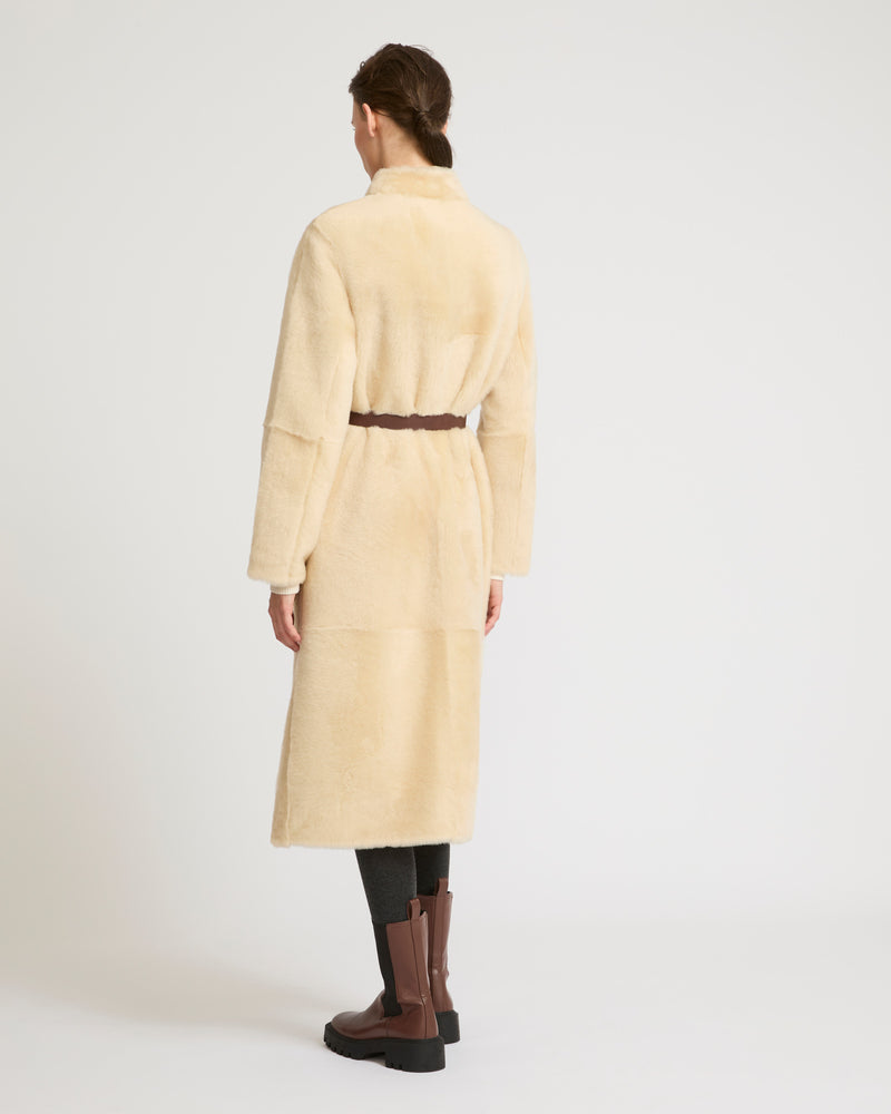 Straight belted shearling coat - white - Yves Salomon