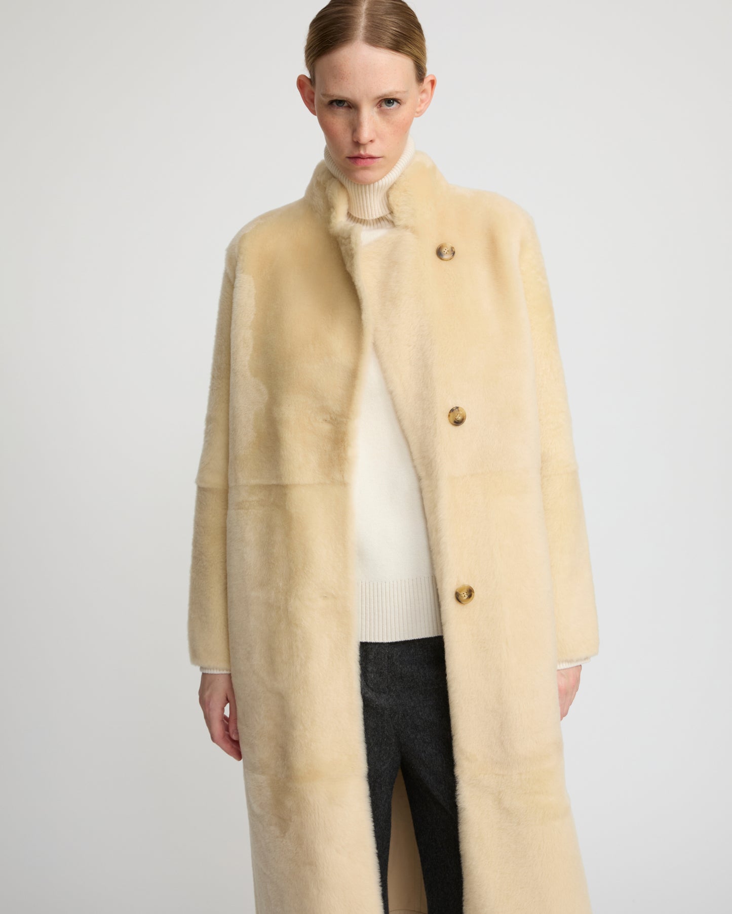 Straight belted shearling coat - Yves Salomon