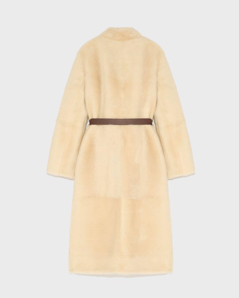 Straight belted shearling coat - white - Yves Salomon