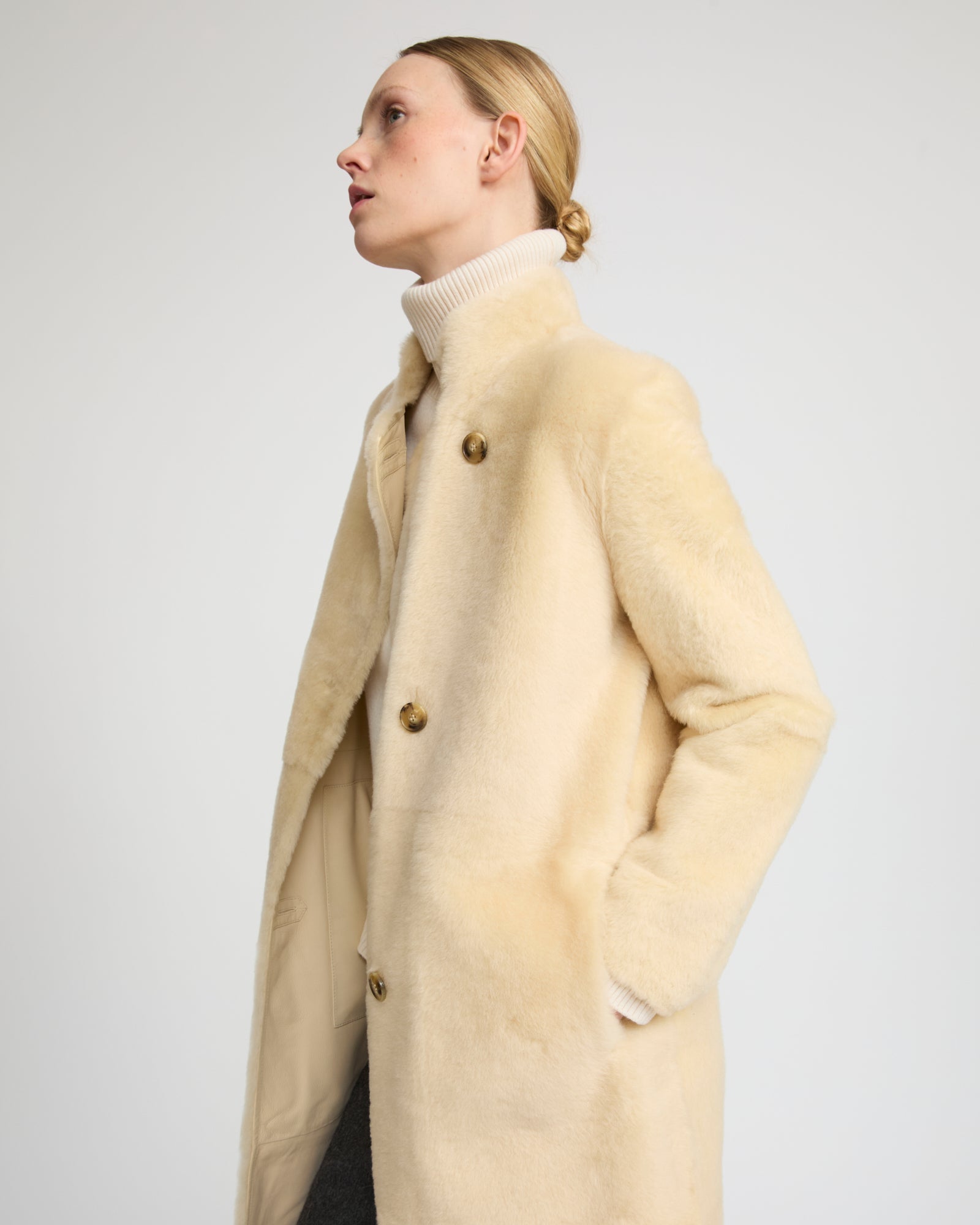 Straight belted shearling coat - Yves Salomon
