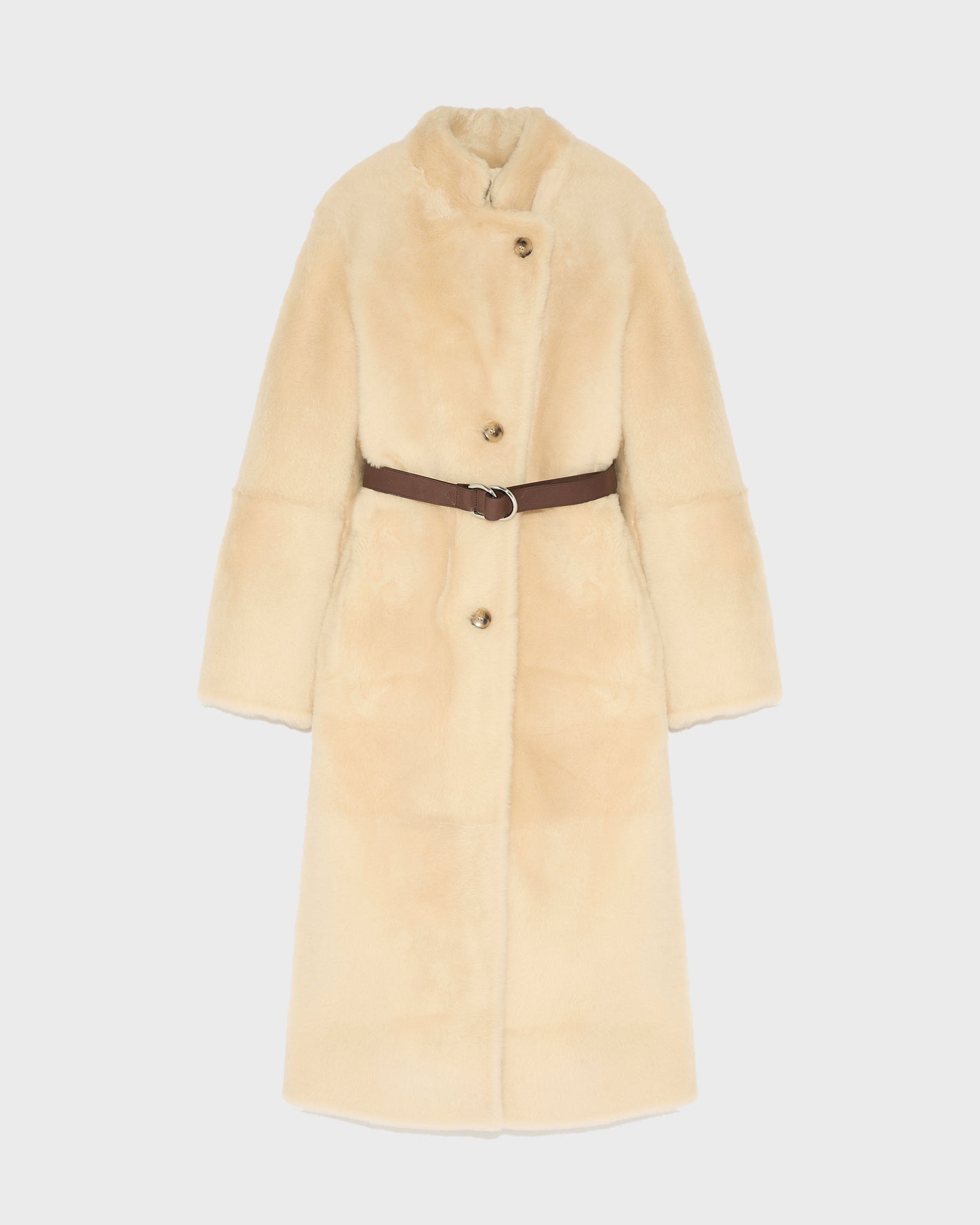 Straight belted shearling coat-Yves salomon-Winter sale & boxing day