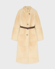 Straight belted shearling coat