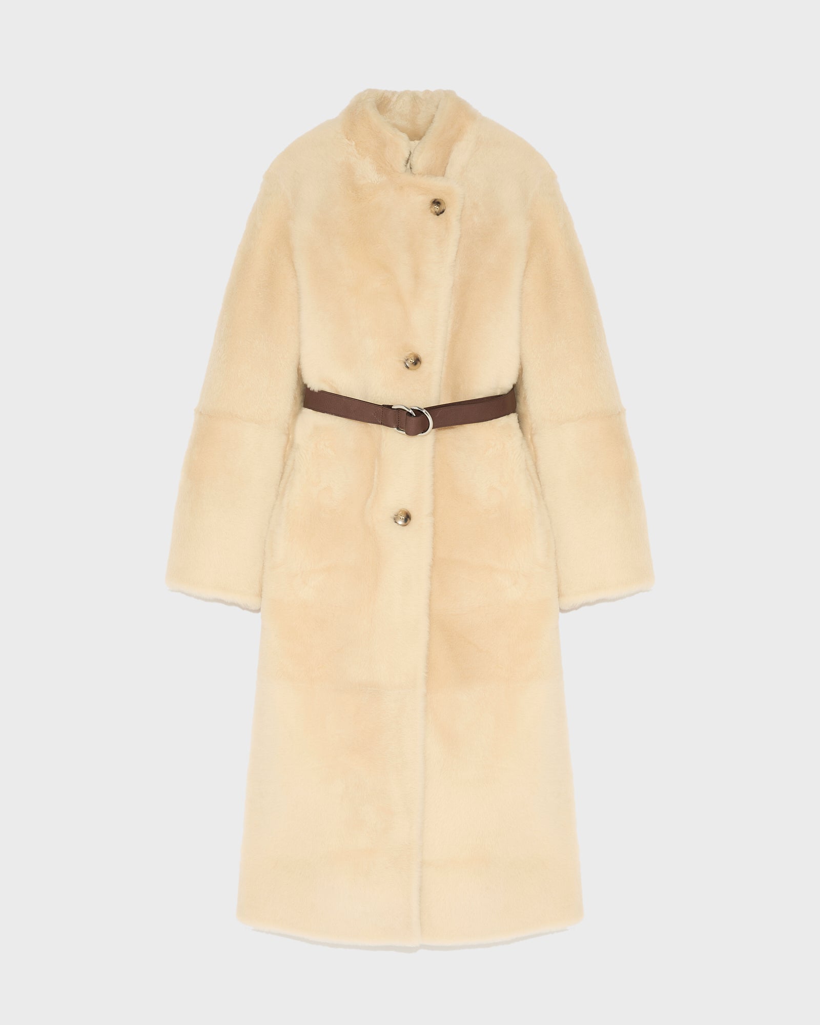 Straight belted shearling coat-Yves salomon-Winter sale & boxing day