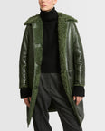 Patent merino straight coat with flat collar