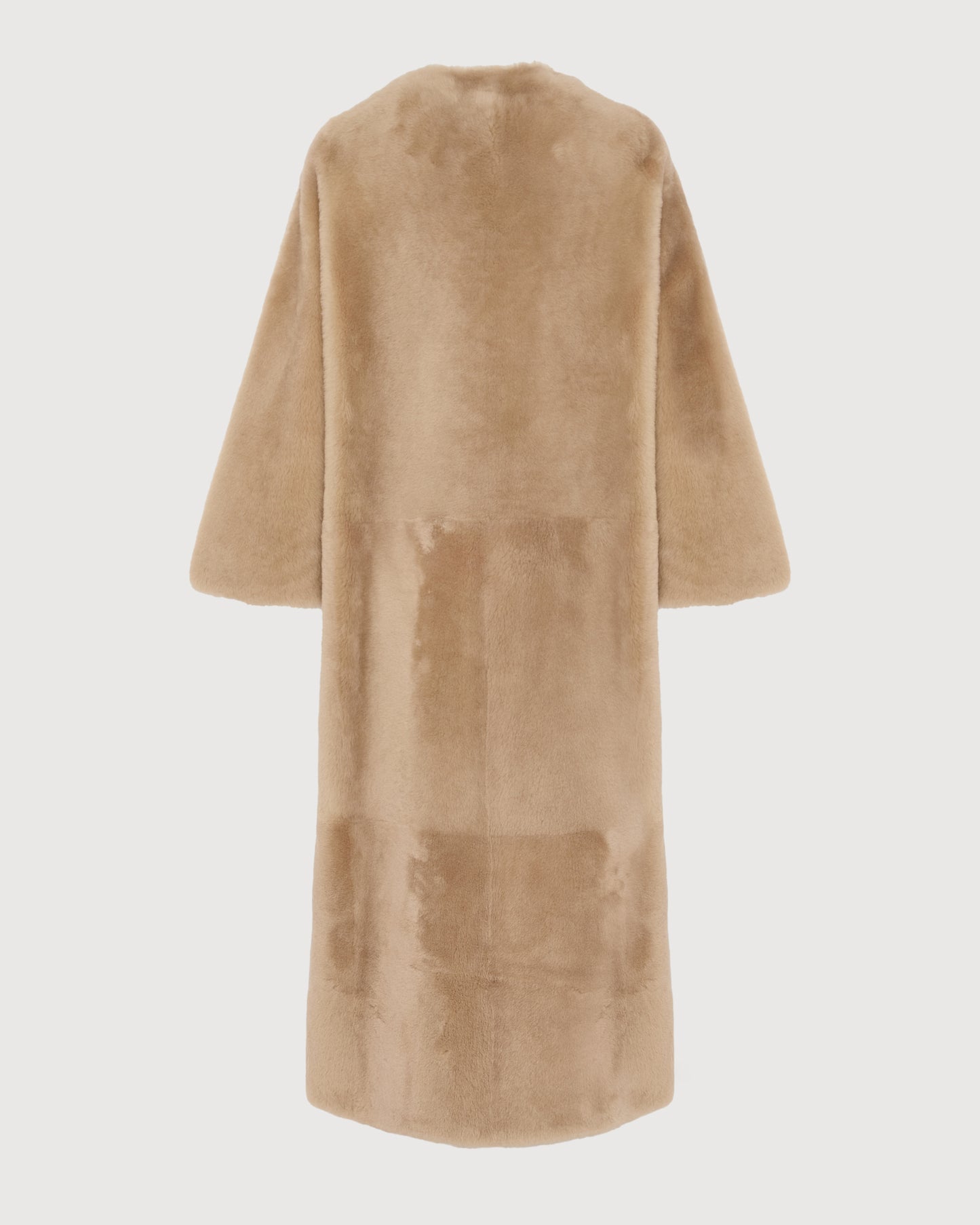 Extra long draped lambskin shearling coat