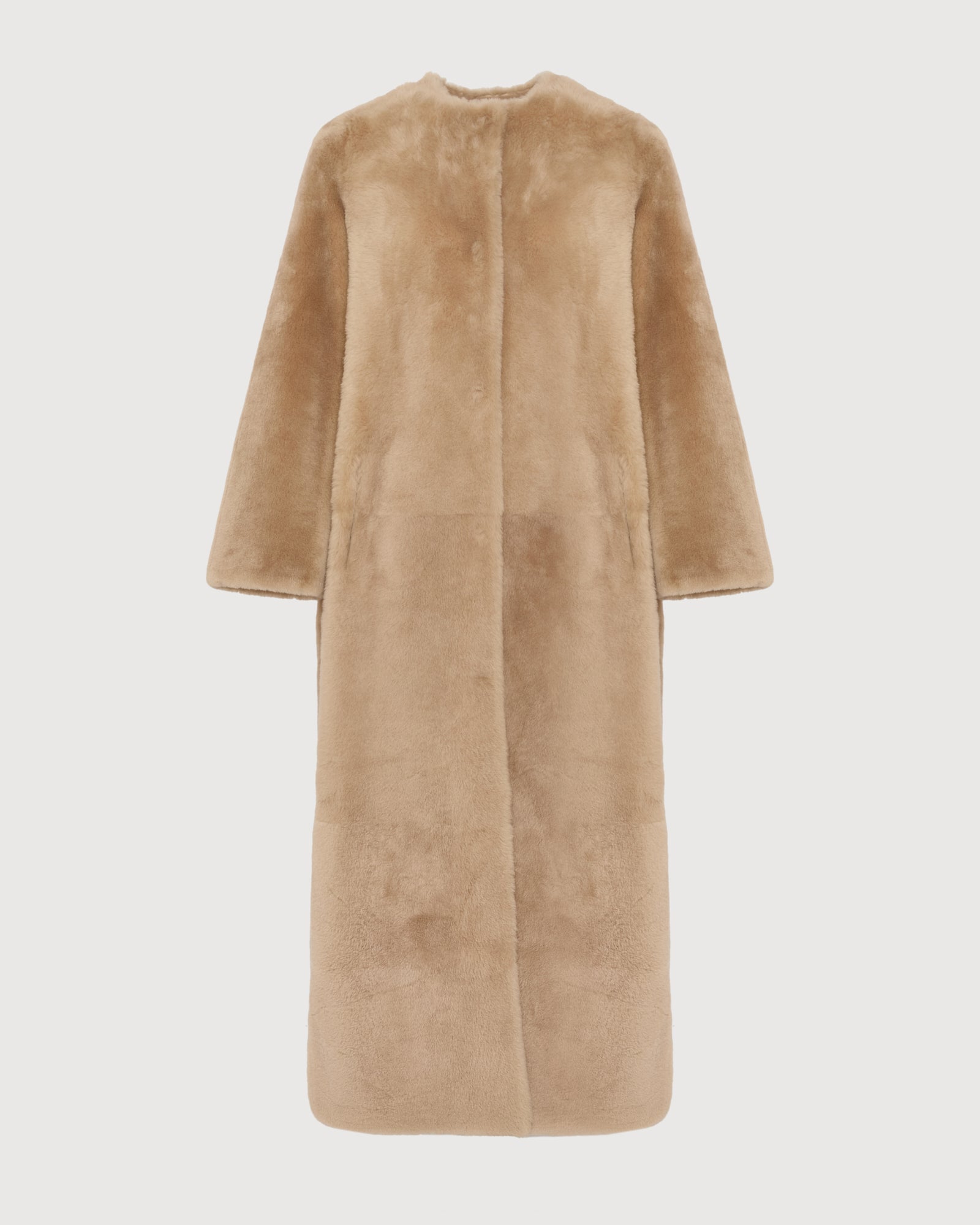 Extra long draped lambskin shearling coat - beige - Yves Salomon
