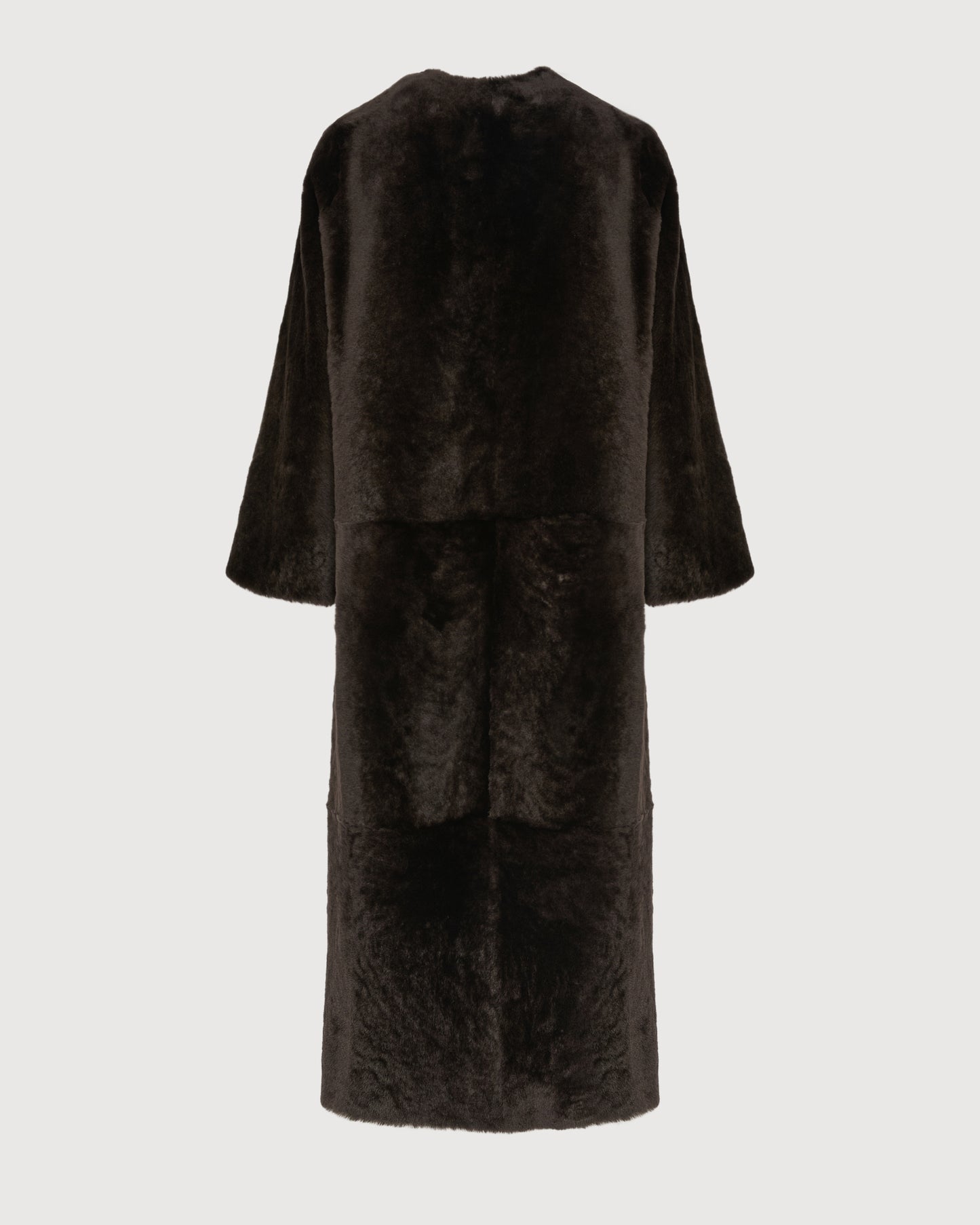 Extra long draped lambskin shearling coat