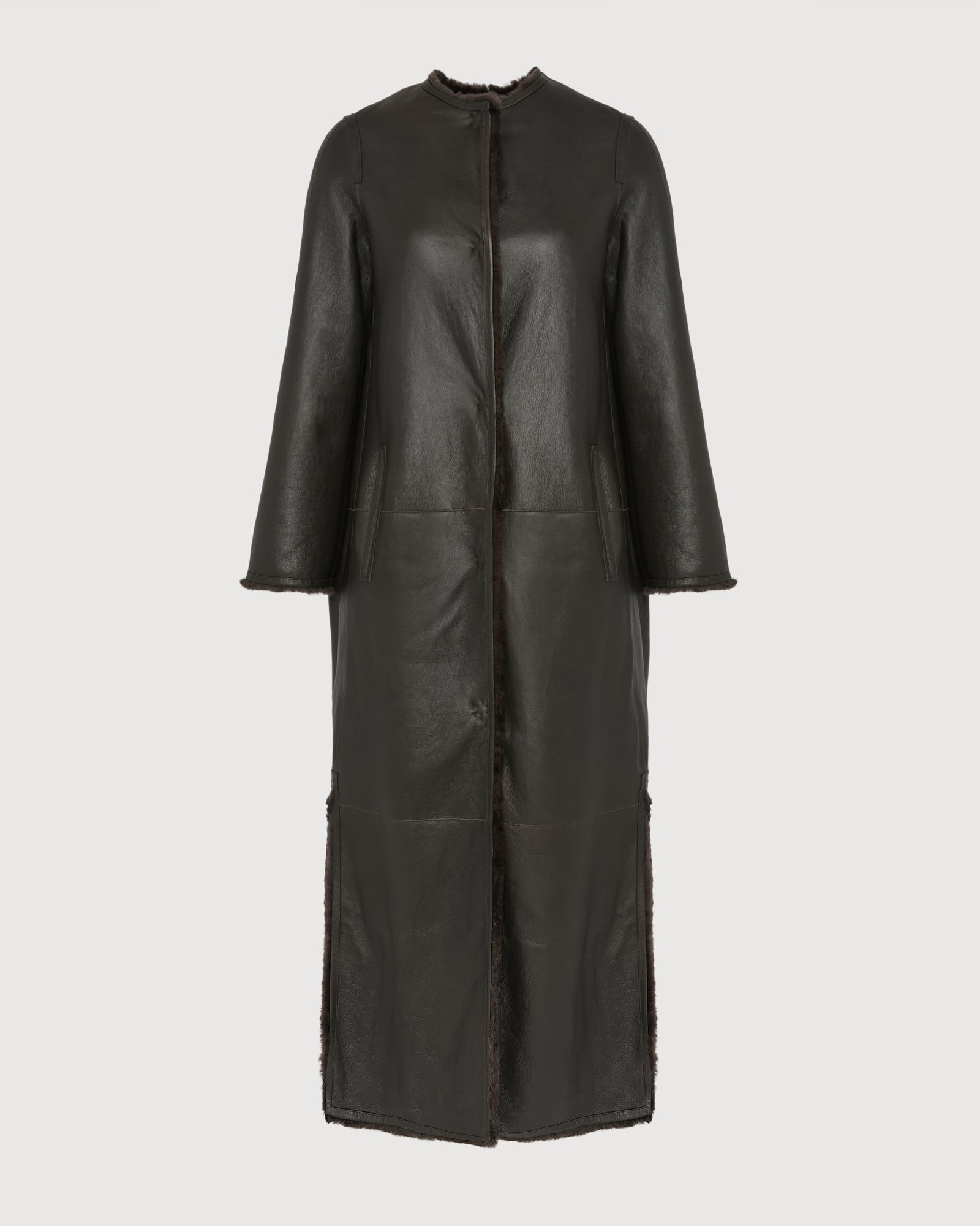 Extra long draped lambskin shearling coat - dark grey - Yves