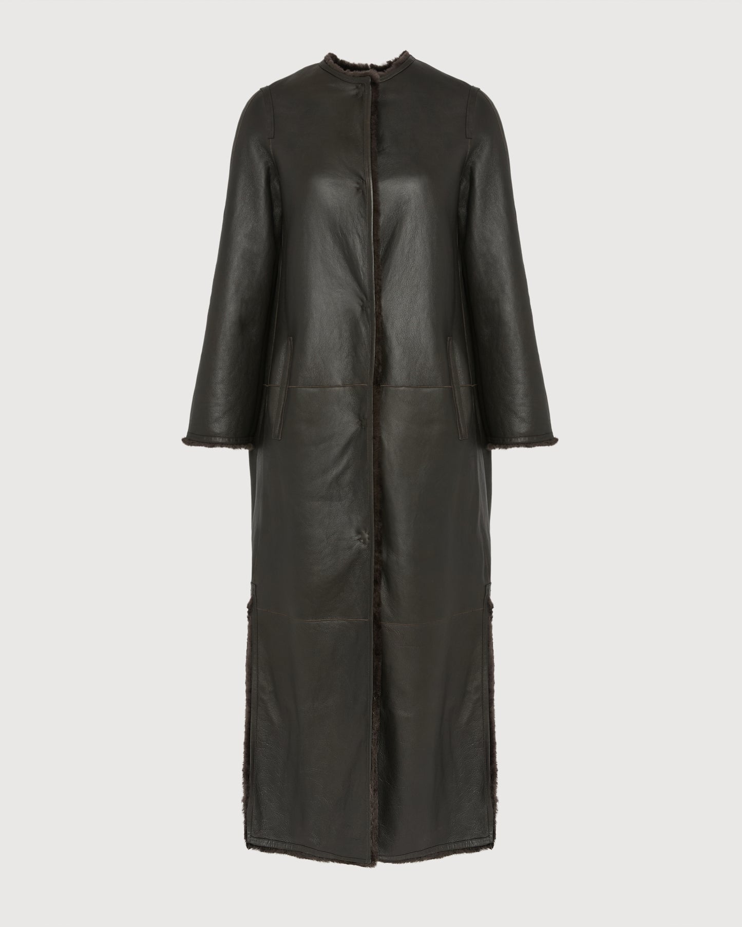 Extra long draped lambskin shearling coat