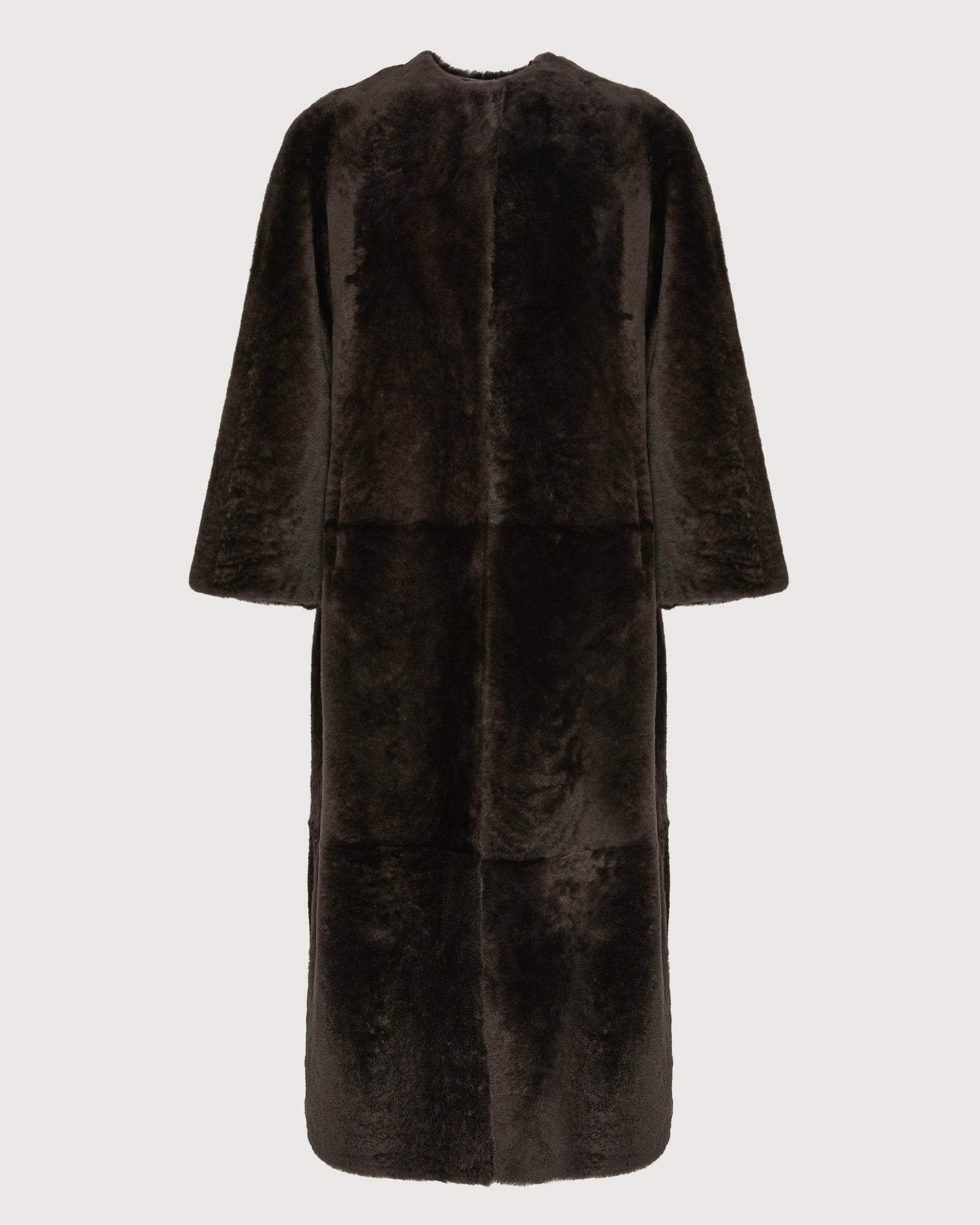 エルモ Extra long draped lambskin shearling coat - dark grey - Yves