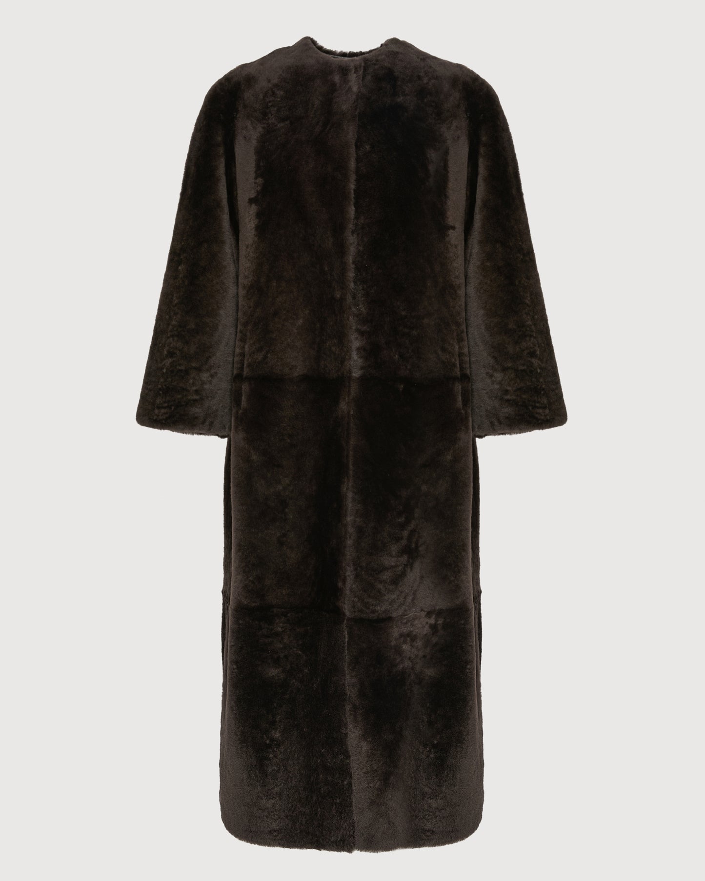 Extra long draped lambskin shearling coat