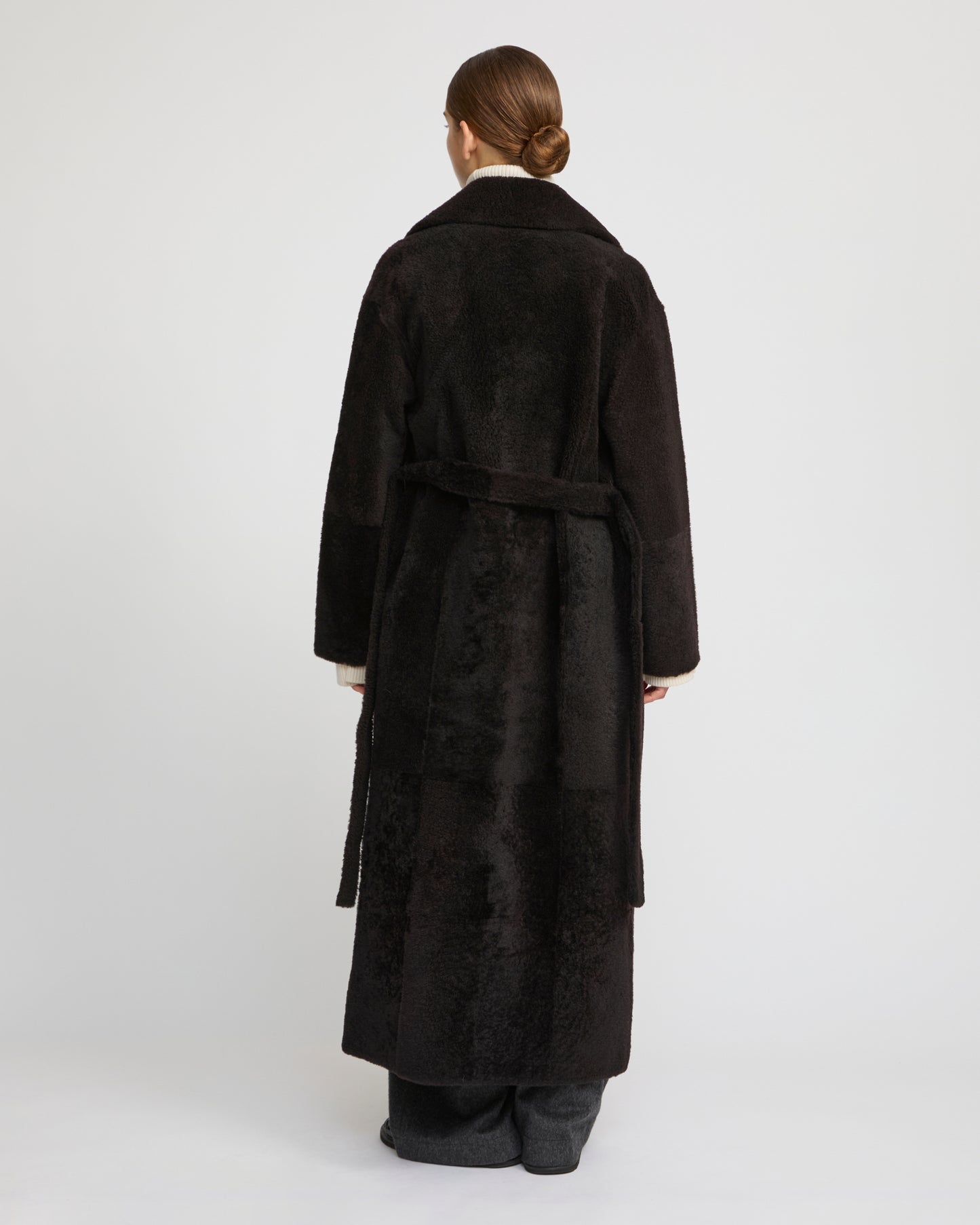 Double-breasted astrakan-style lambskin shearling coat