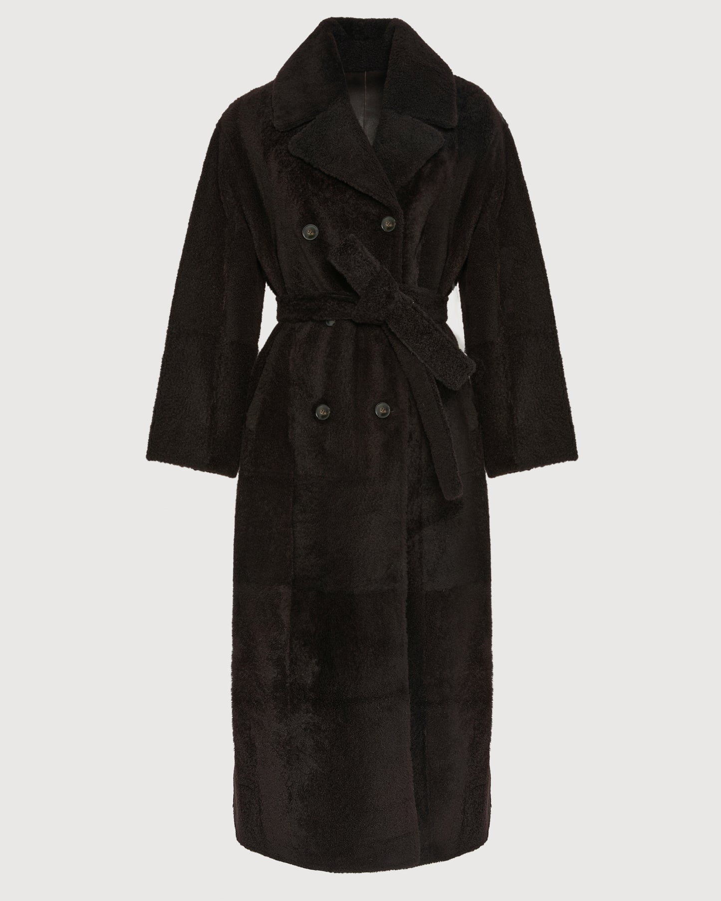 Double-breasted astrakan-style lambskin shearling coat