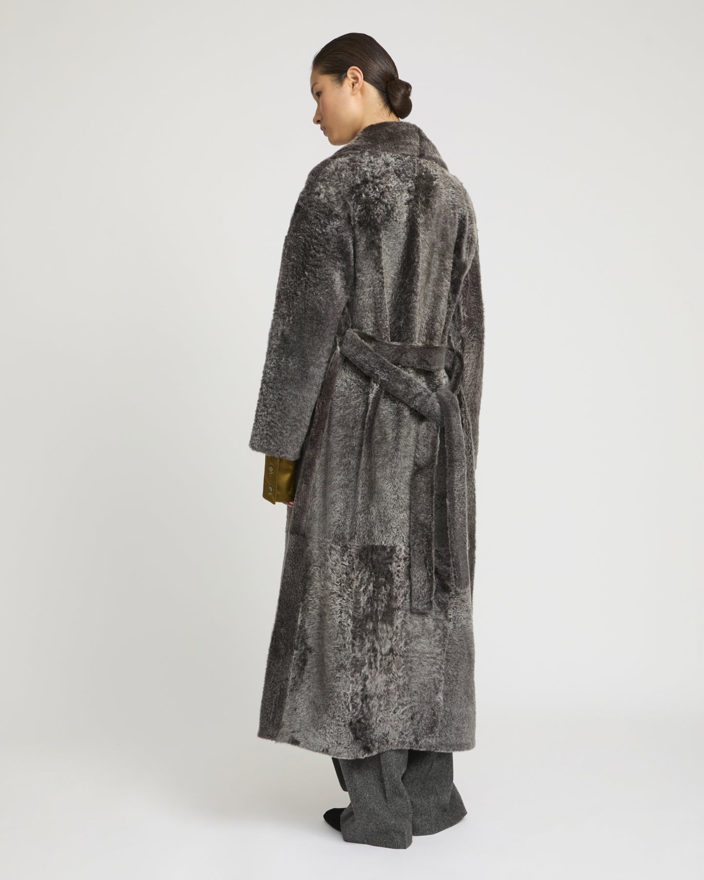 Double-breasted astrakan-style lambskin shearling coat