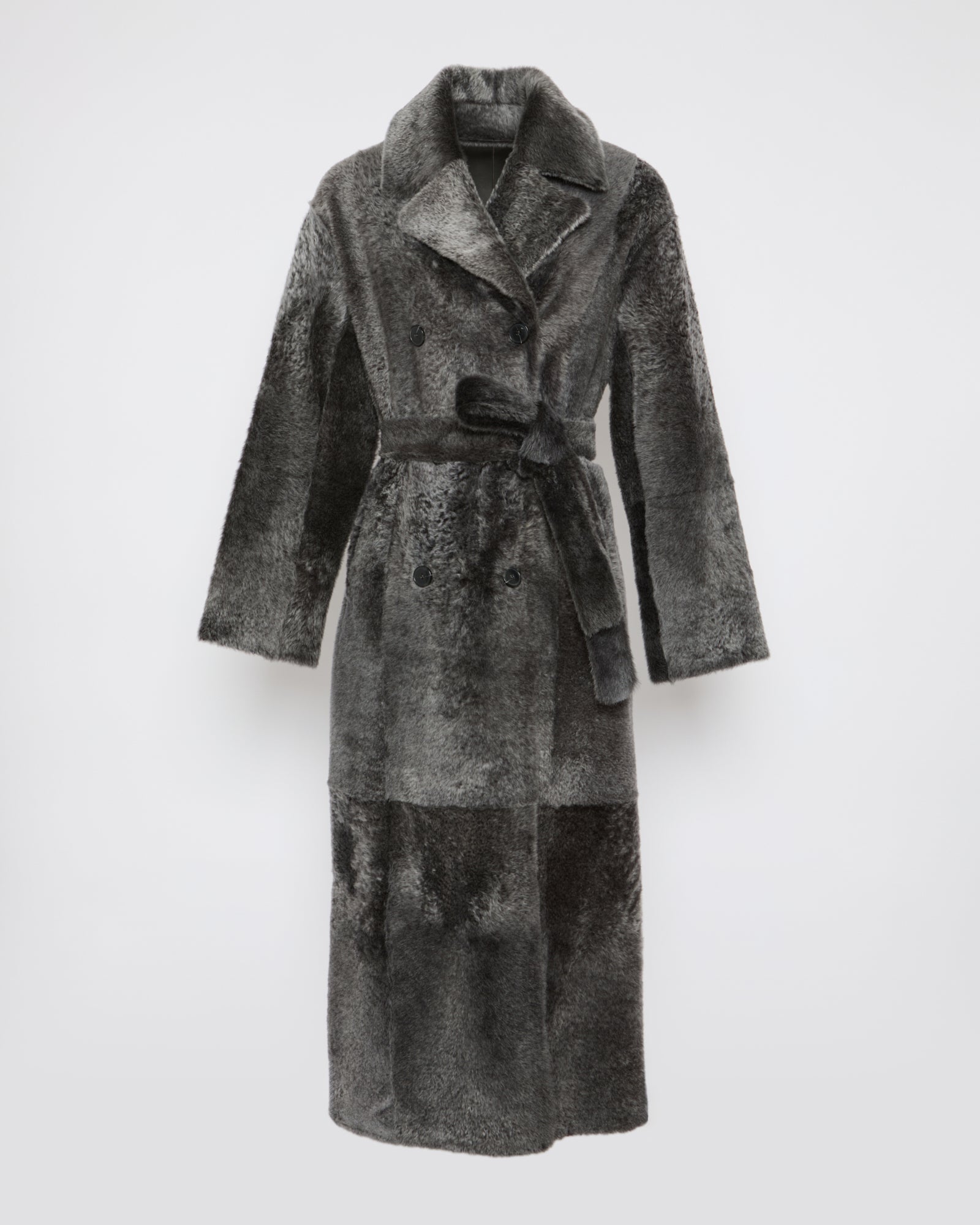 Double-breasted astrakan-style lambskin shearling coat -Yves Salomon