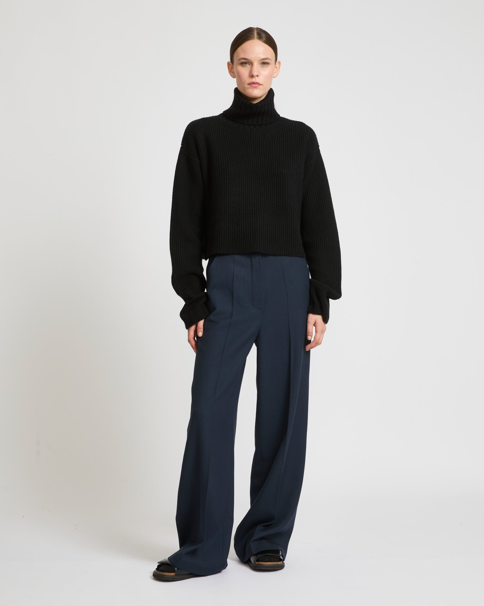 Straight trousers in wool gabardine fabric-Yves salomon-Winter sale & boxing day
