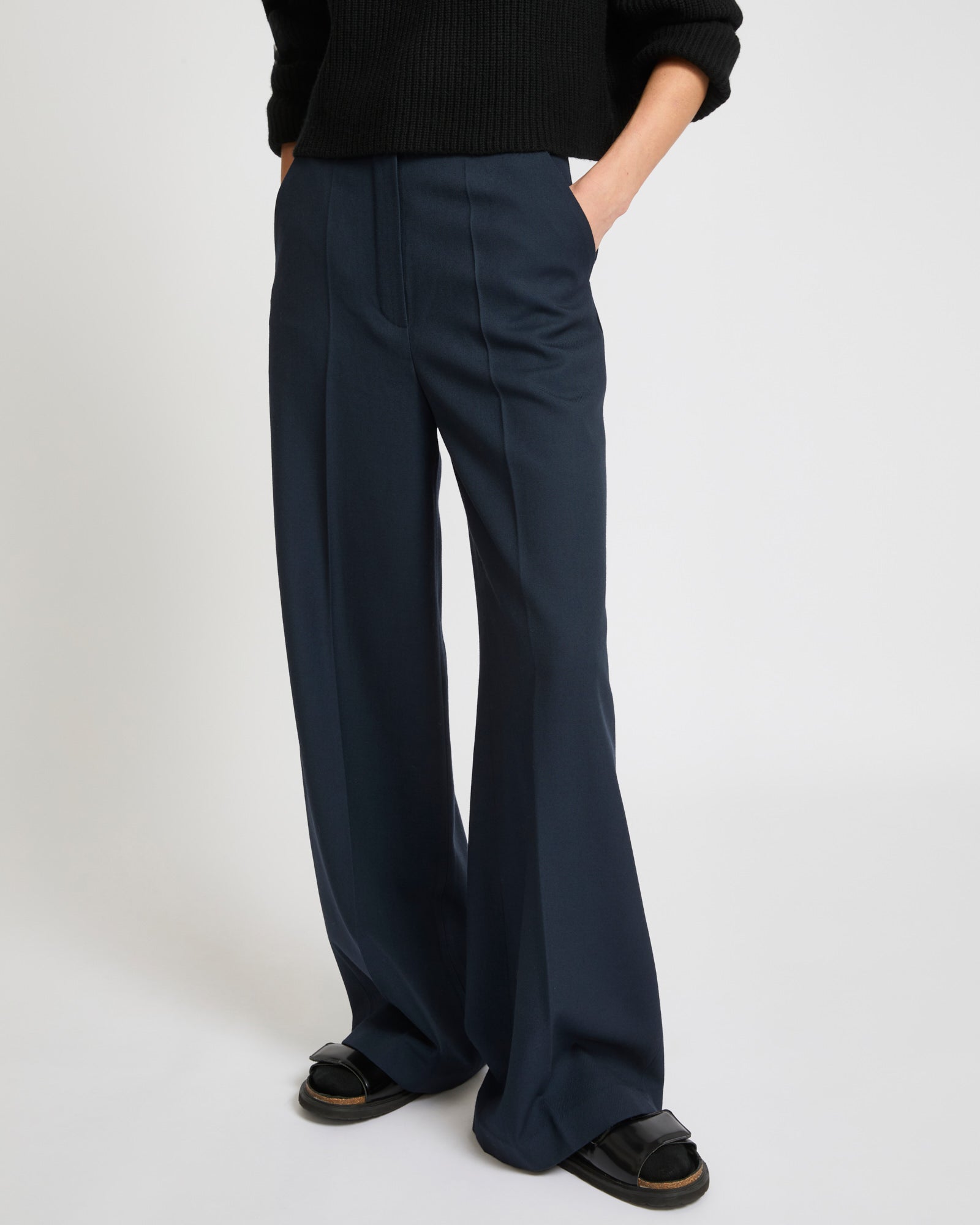 Straight trousers in wool gabardine fabric-Yves salomon-Winter sale & boxing day