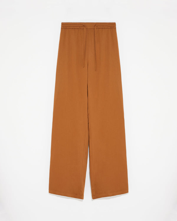 Palazzo trousers in matte satin fabric - brown - Yves Salomon