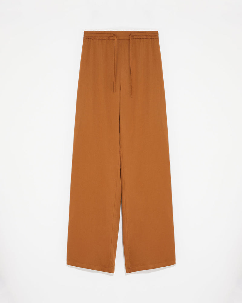 Palazzo trousers in matte satin fabric - brown - Yves Salomon