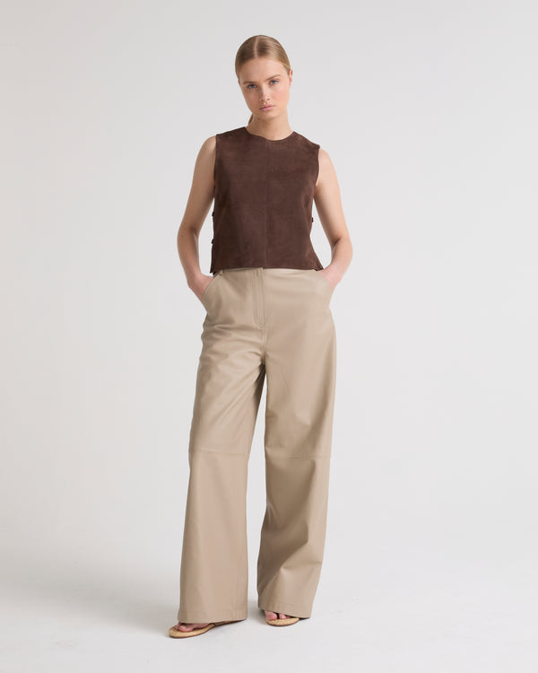 Straight trousers in lambskin leather - beige - Yves Salomon