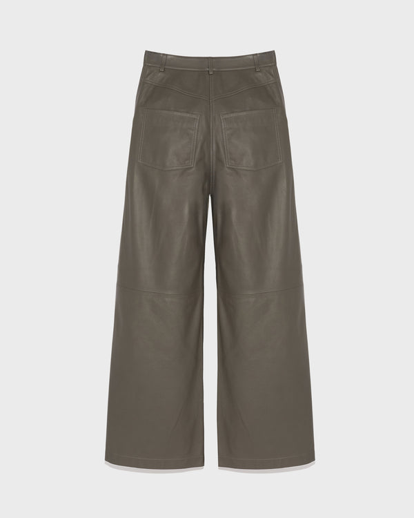 Straight trousers in lambskin leather - grey - Yves Salomon