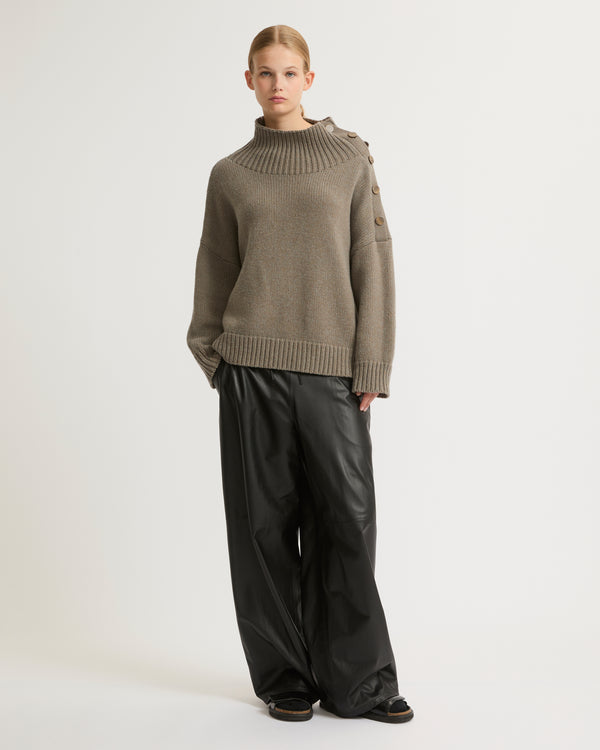 Wide-leg trousers in thin lambskin leather - black - Yves Salomon