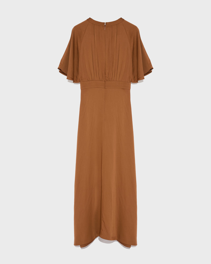 Long belted dress in matte satin fabric - brown - Yves Salomon