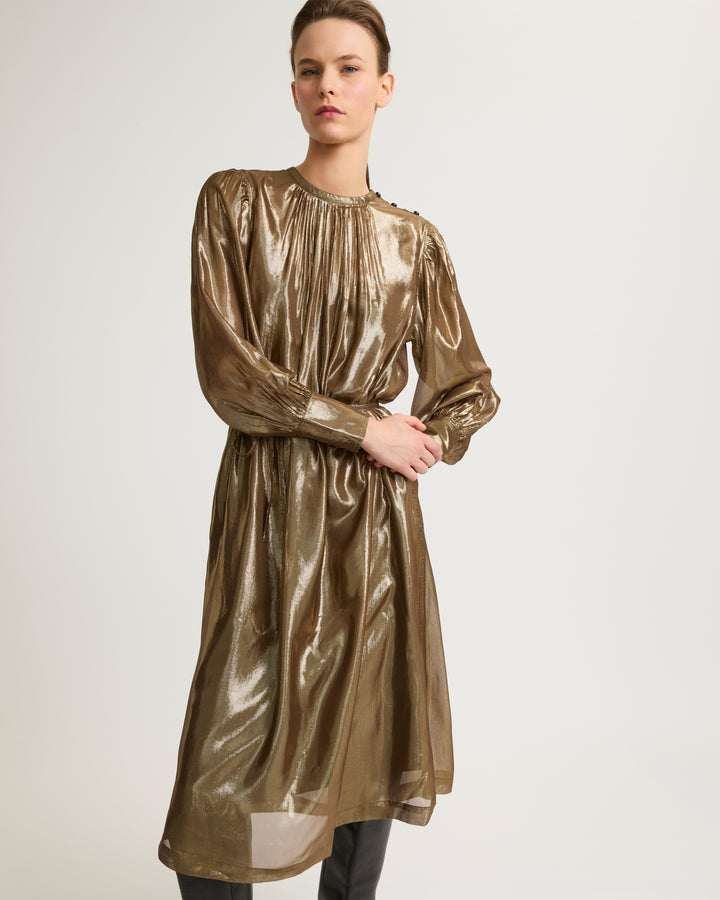 Midi dress in lamé fabric-Yves salomon-Winter sale & boxing day