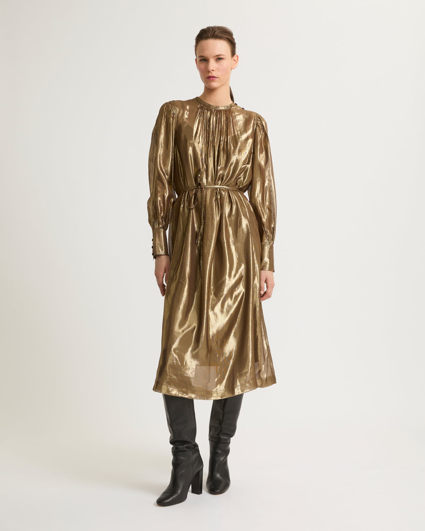 Midi dress in lamé fabric-Yves salomon-Winter sale & boxing day