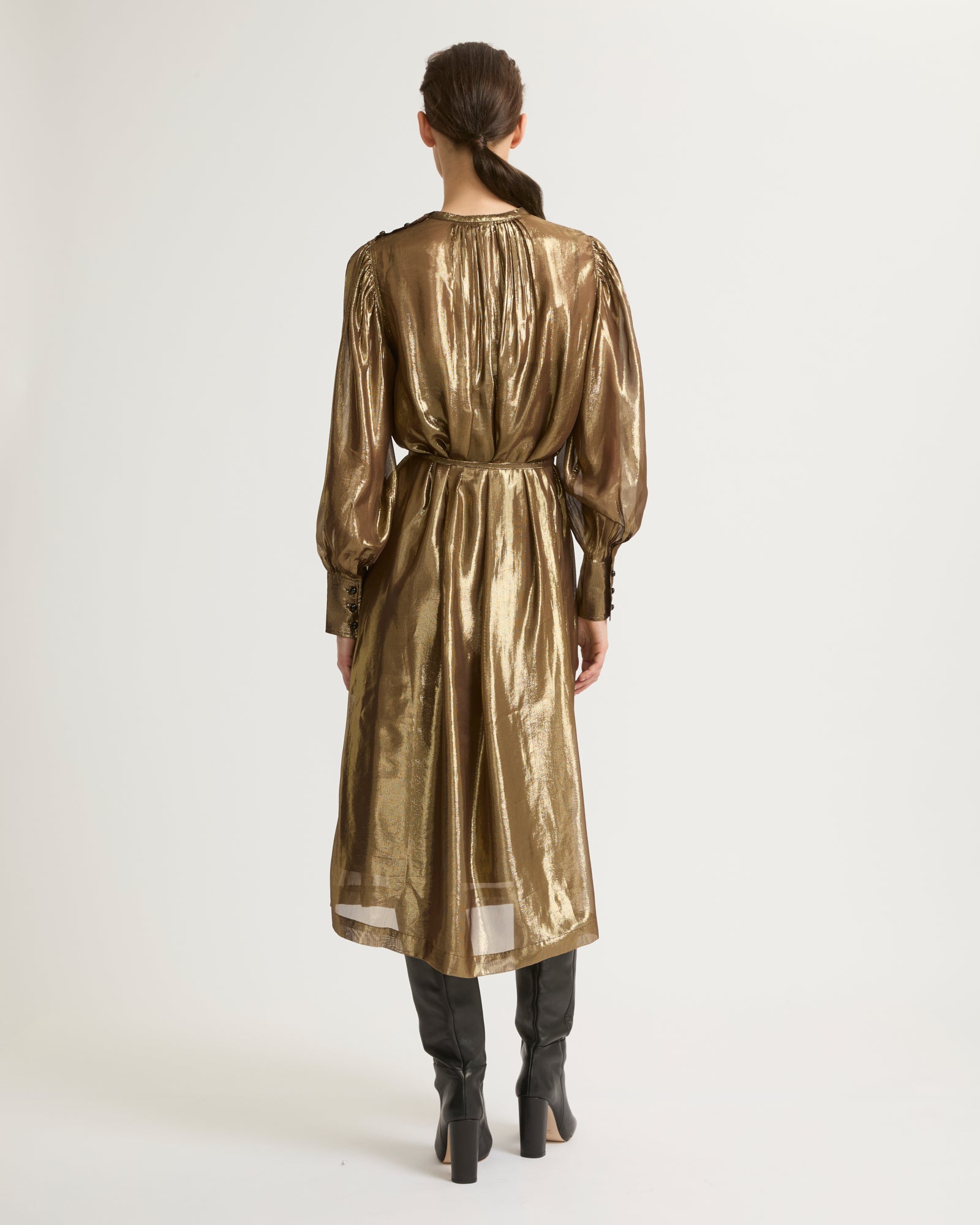 Midi dress in lamé fabric-Yves salomon-Winter sale & boxing day