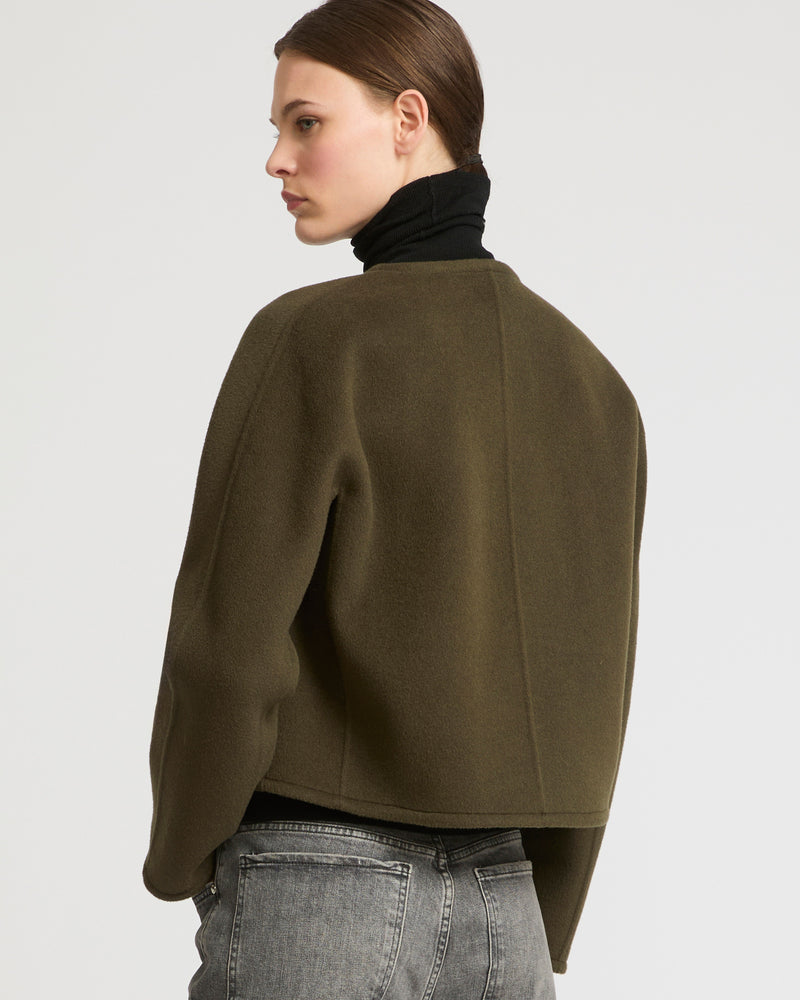 Double-sided cashmere blend round neck jacket - khaki - Yves Salomon