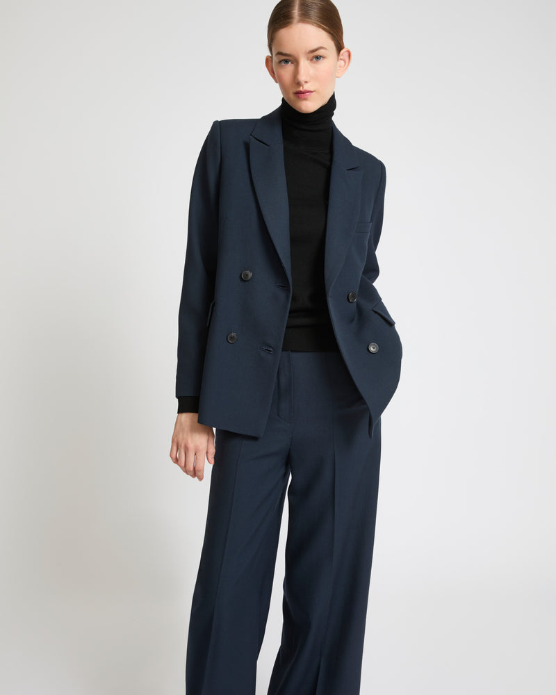 Tailored jacket in wool gabardine fabric - navy