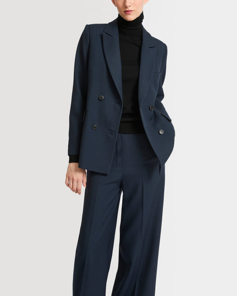 Tailored jacket in wool gabardine fabric - navy - Yves