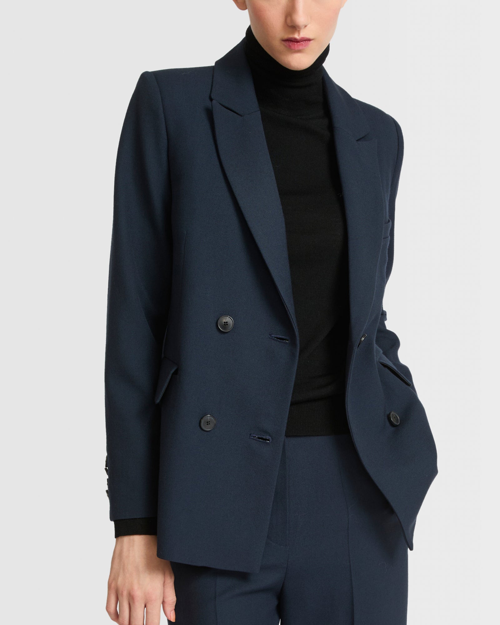 Tailored jacket in wool gabardine fabric - navy - Yves Salomon 
