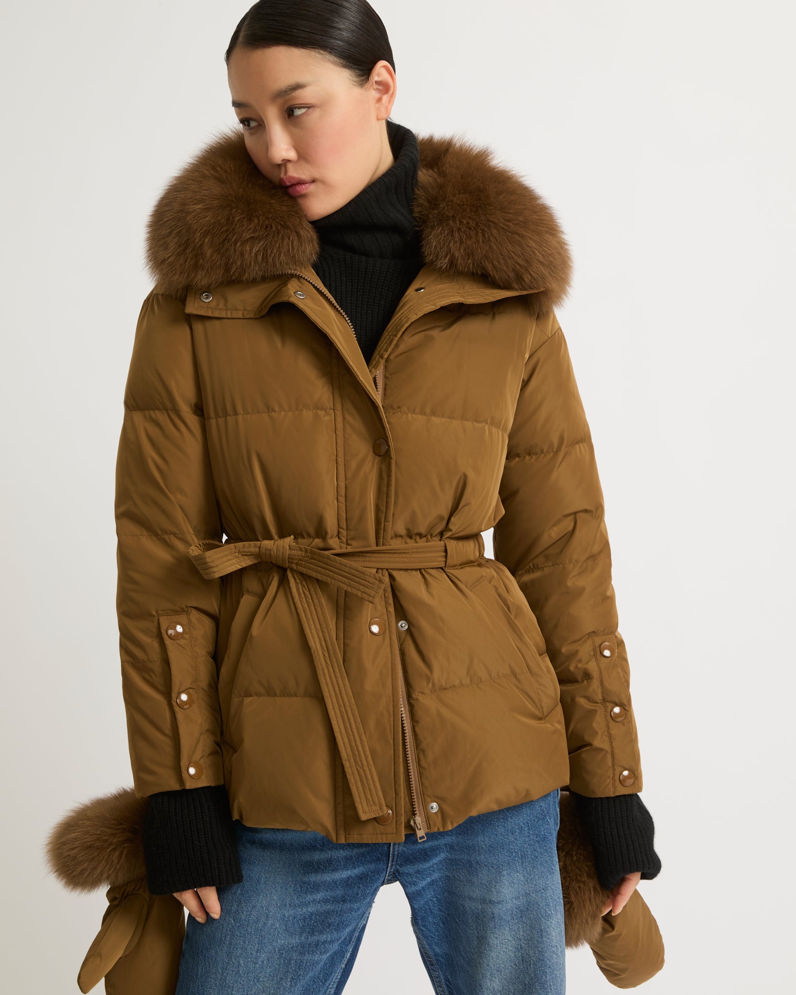 Padded coat with fur collar best sale