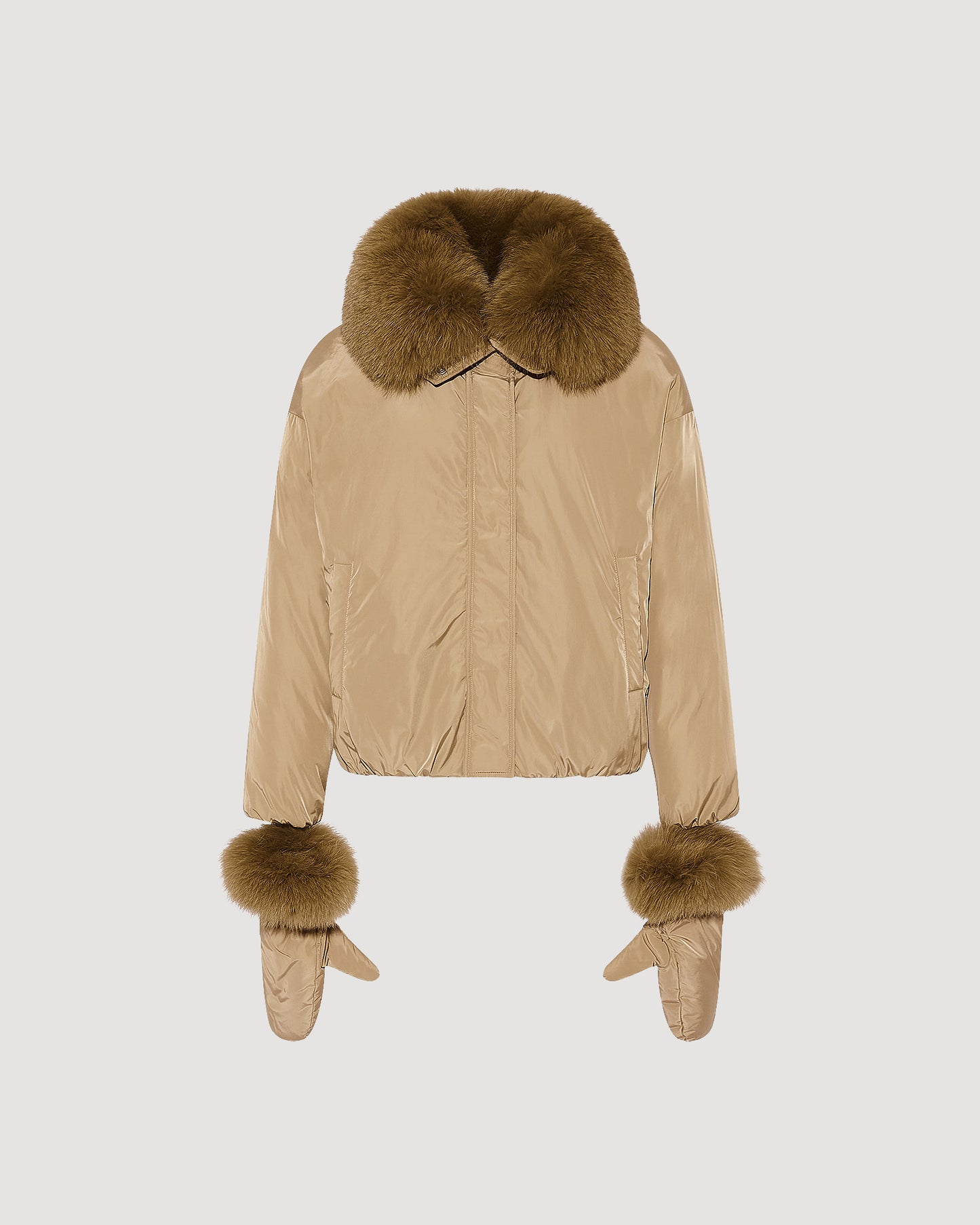 Short technical fabric down jacket with detachable fox fur collar - Yves Salomon