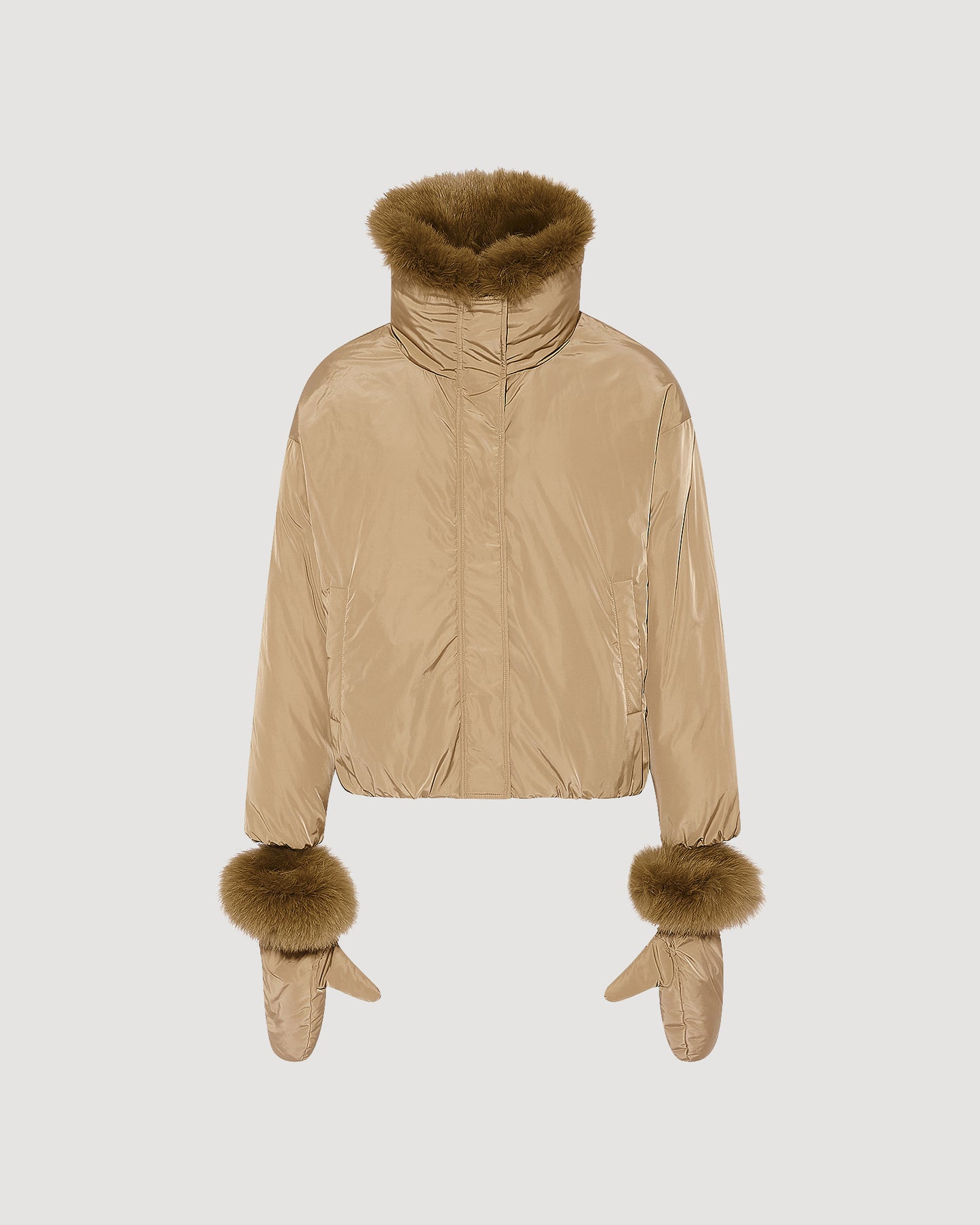 Short technical fabric down jacket with detachable fox fur collar - Yves Salomon