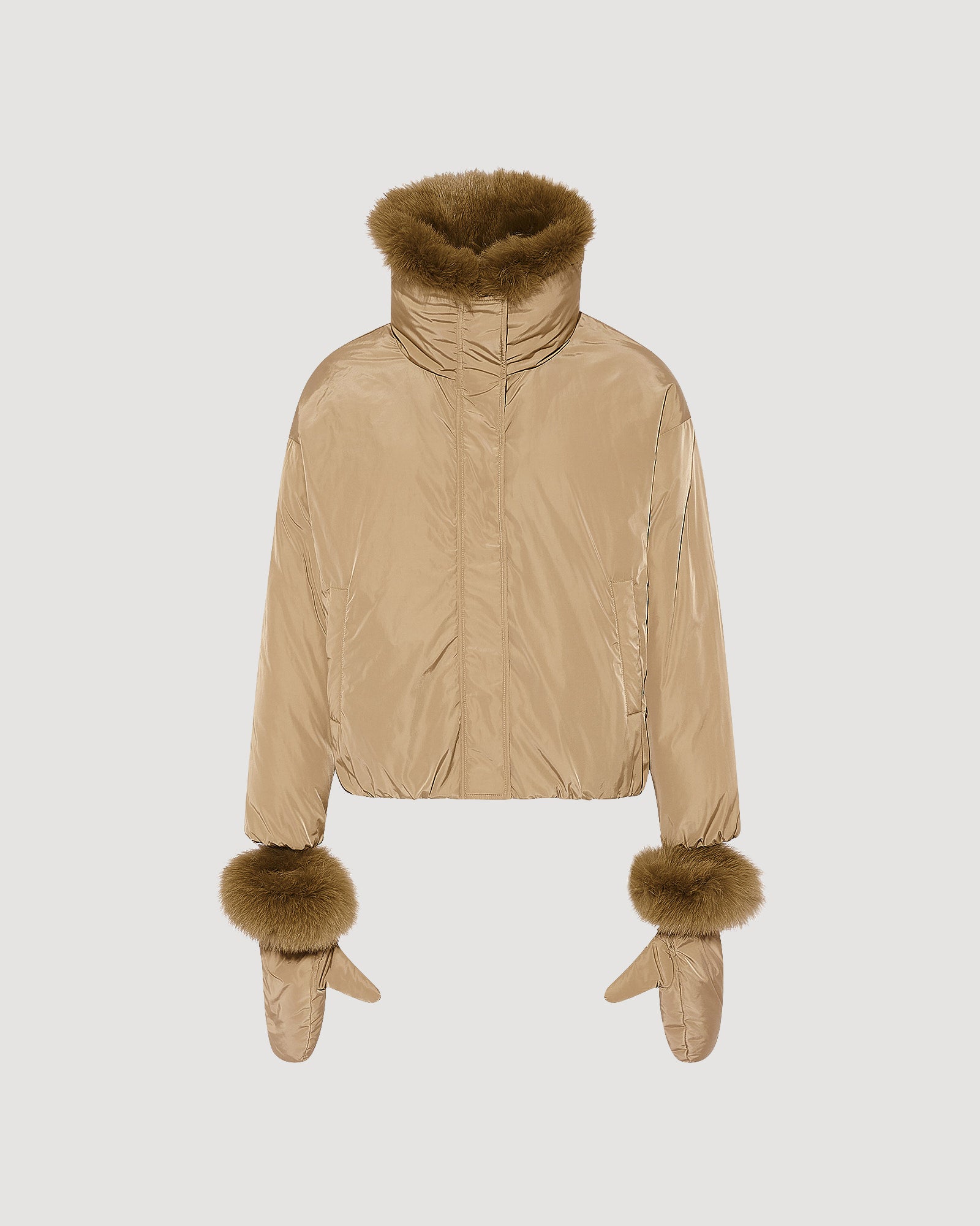 Short technical fabric down jacket with detachable fox fur collar - Yves Salomon