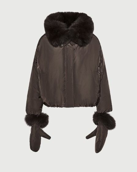 Short technical fabric down jacket with detachable fox fur collar - Yves Salomon - New Fall Winter Collection