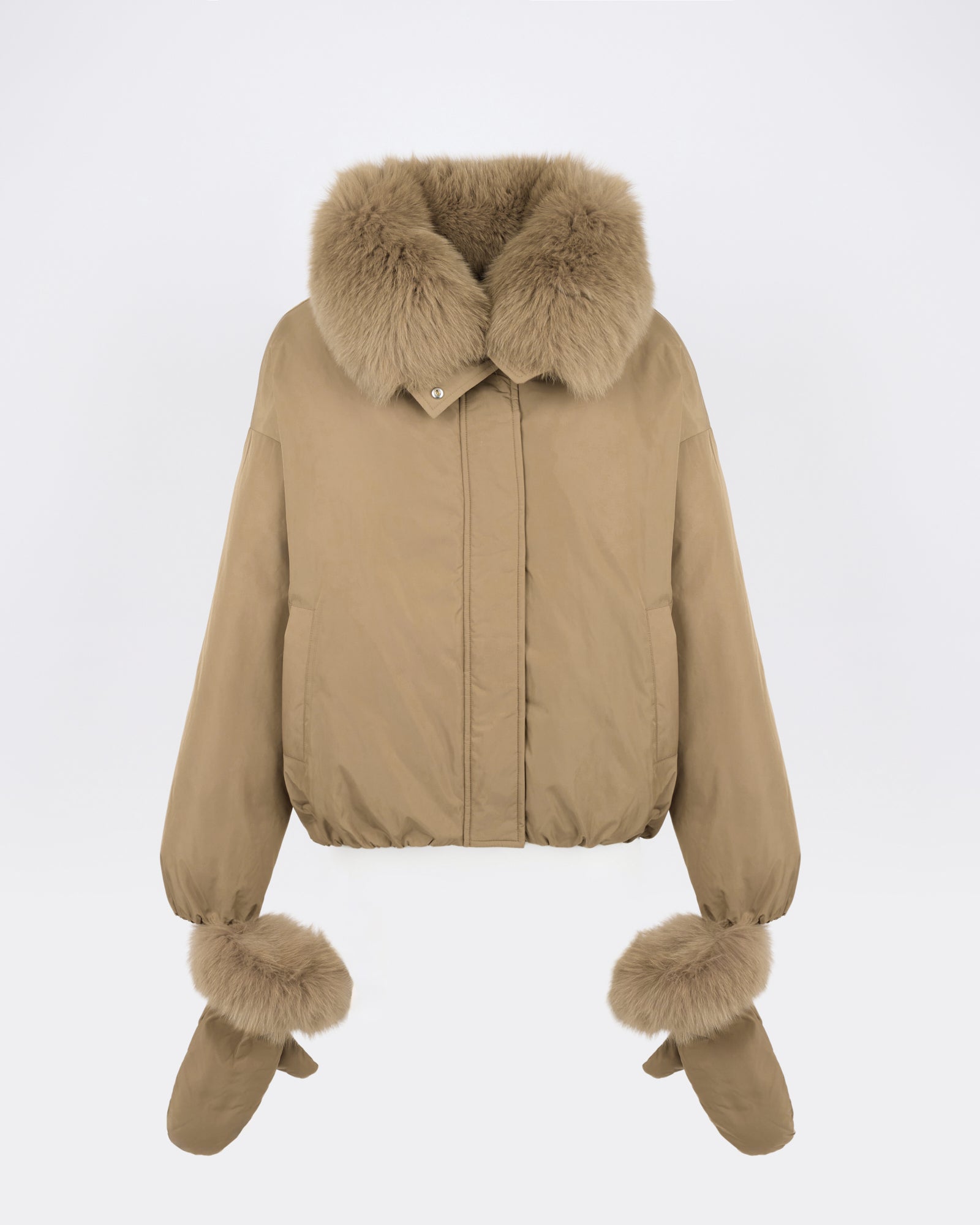 Short technical fabric down jacket with detachable fox fur collar - Yves Salomon - New Fall/Winter Collection