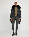 Short technical fabric down jacket with detachable fox fur collar