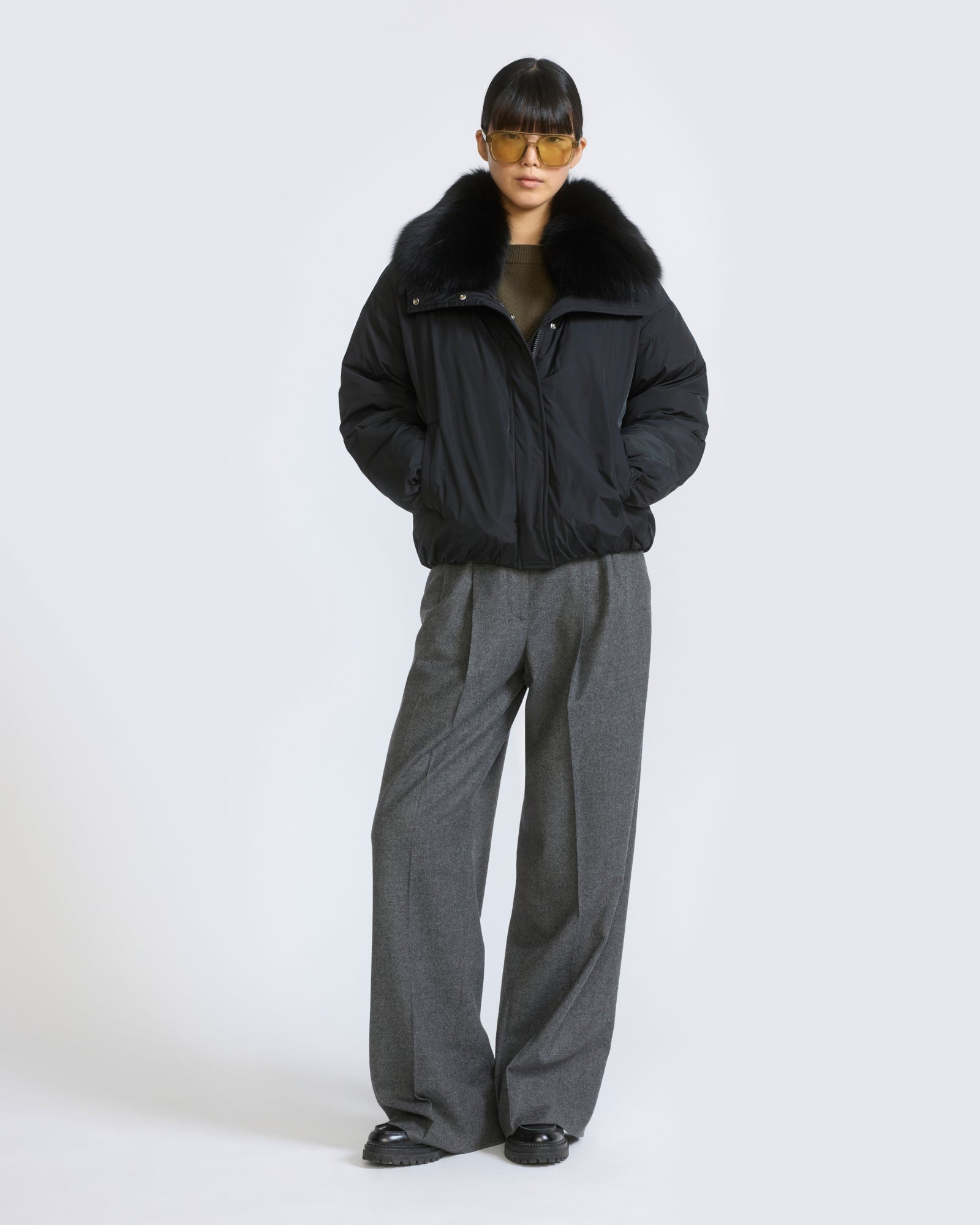 Short technical fabric down jacket with detachable fox fur collar - Yves Salomon - New Fall/Winter Collection